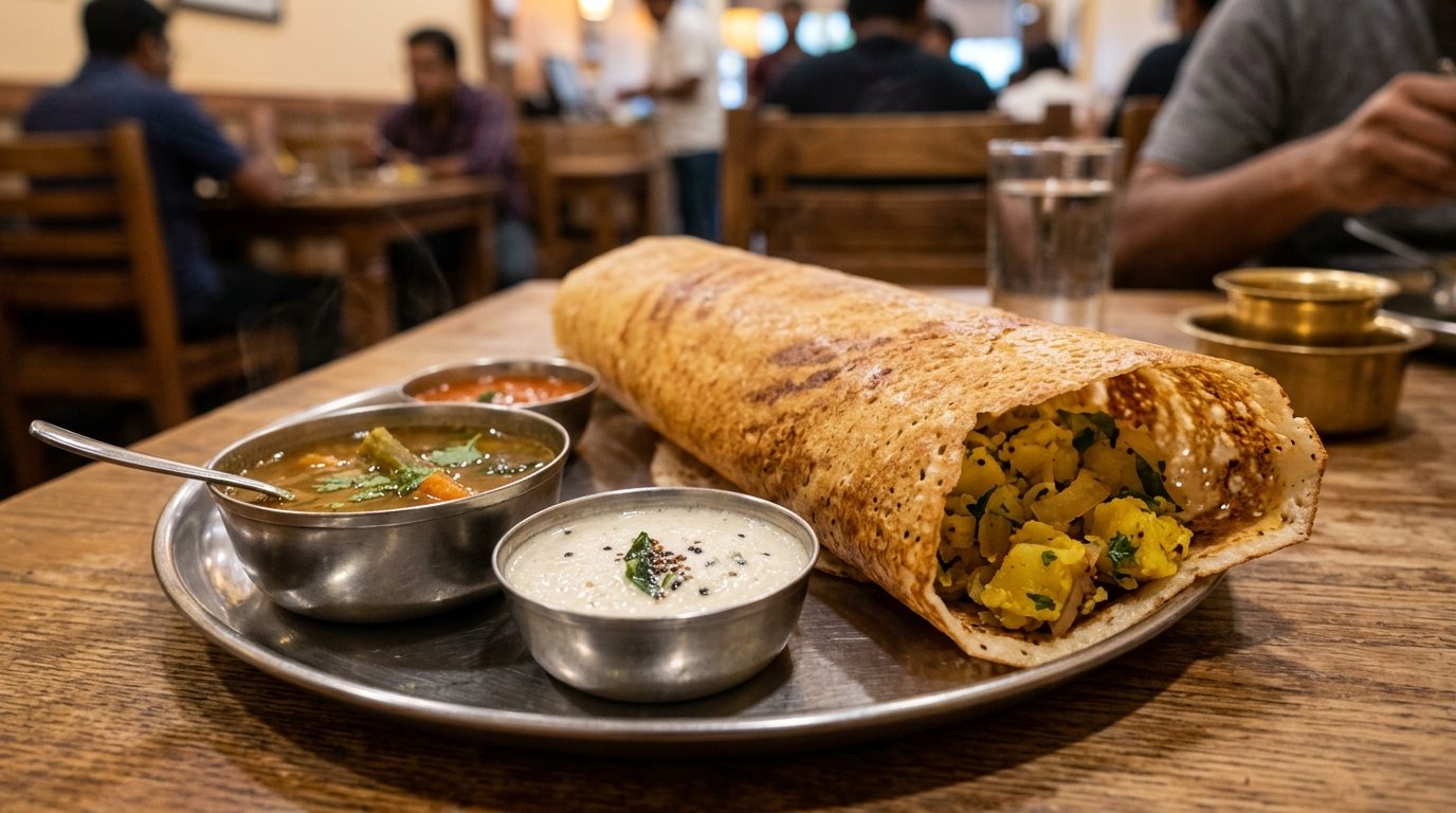 Masala dosa served at Pepperfry Indian Kitchen