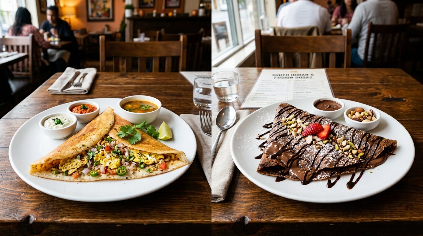 Egg dosa and chocolate dosa varieties