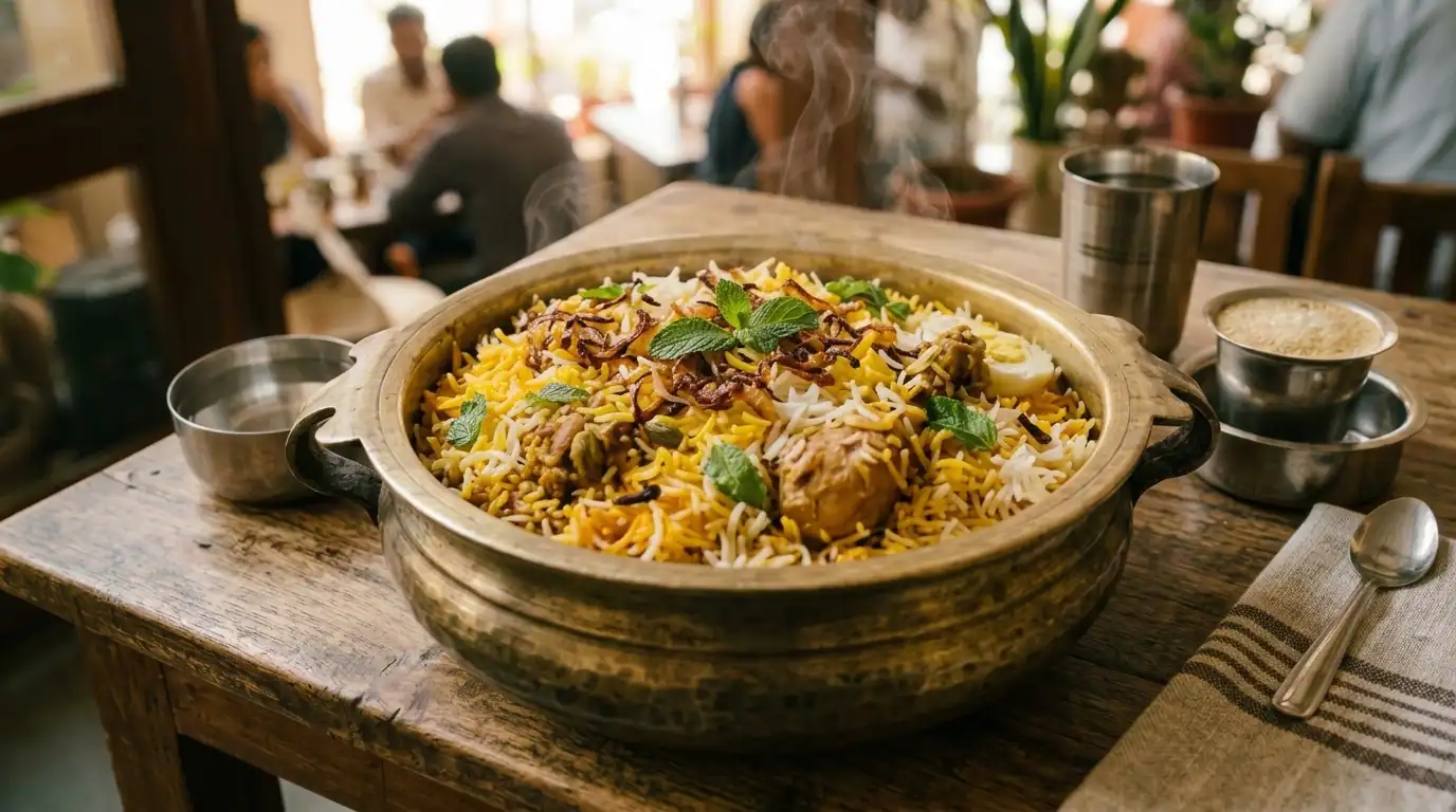 Hyderabad chicken dum biryani served at Pepperfry restaurant Mississauga