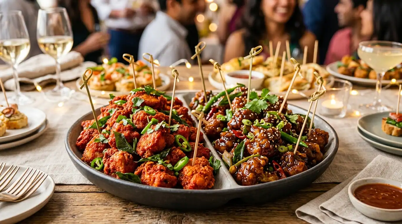 Chicken 65 and Gobi Manchurian appetizers for Indian catering events
