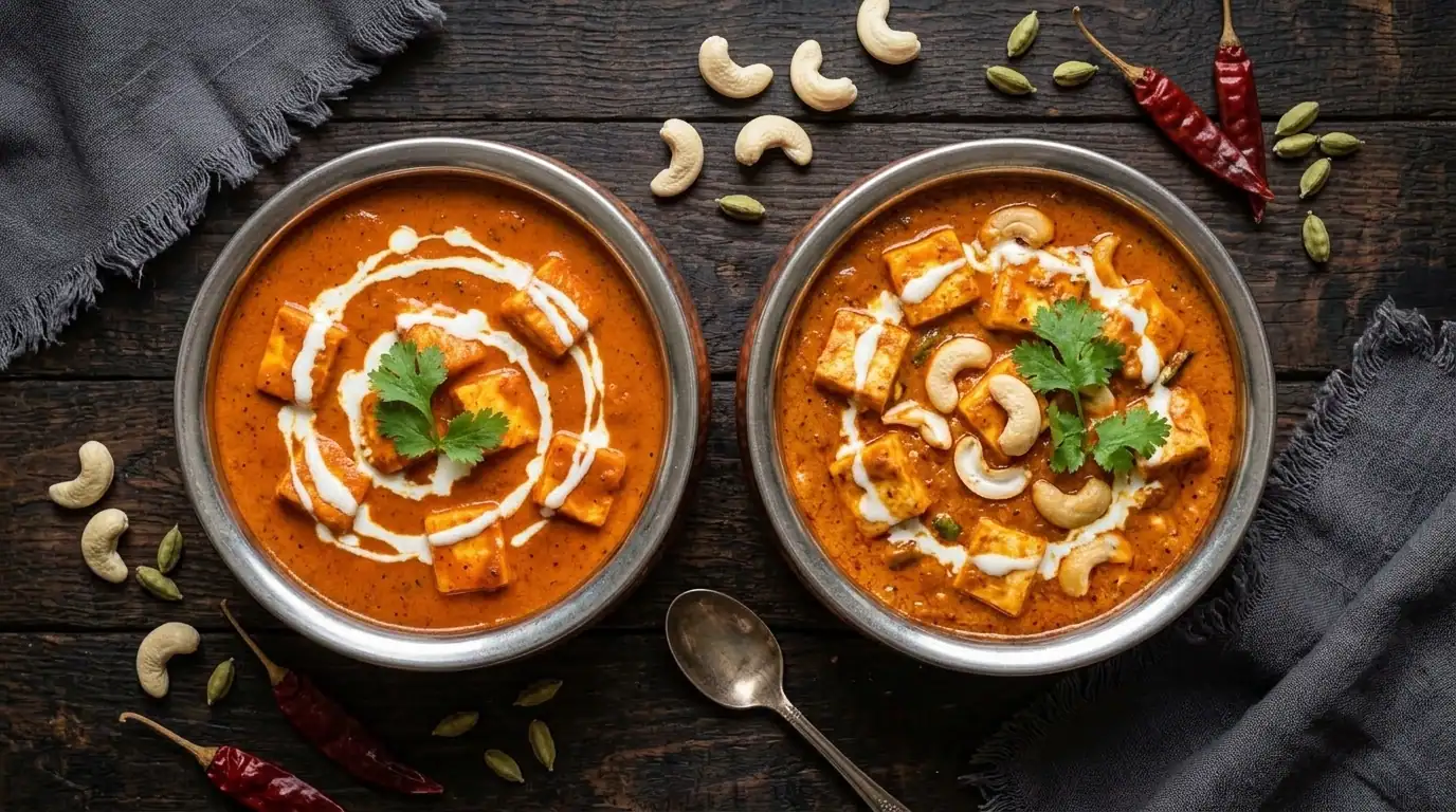 Paneer butter masala and kaju paneer masala for vegetarian catering